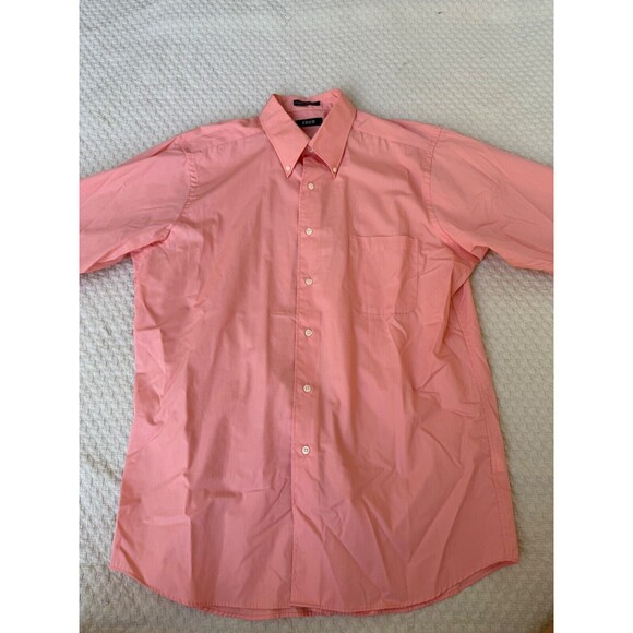 Izod Silky Poplin Shirt Button Down Dress | Peach Coral | Mens Size 16 (32/33) - Picture 3 of 12